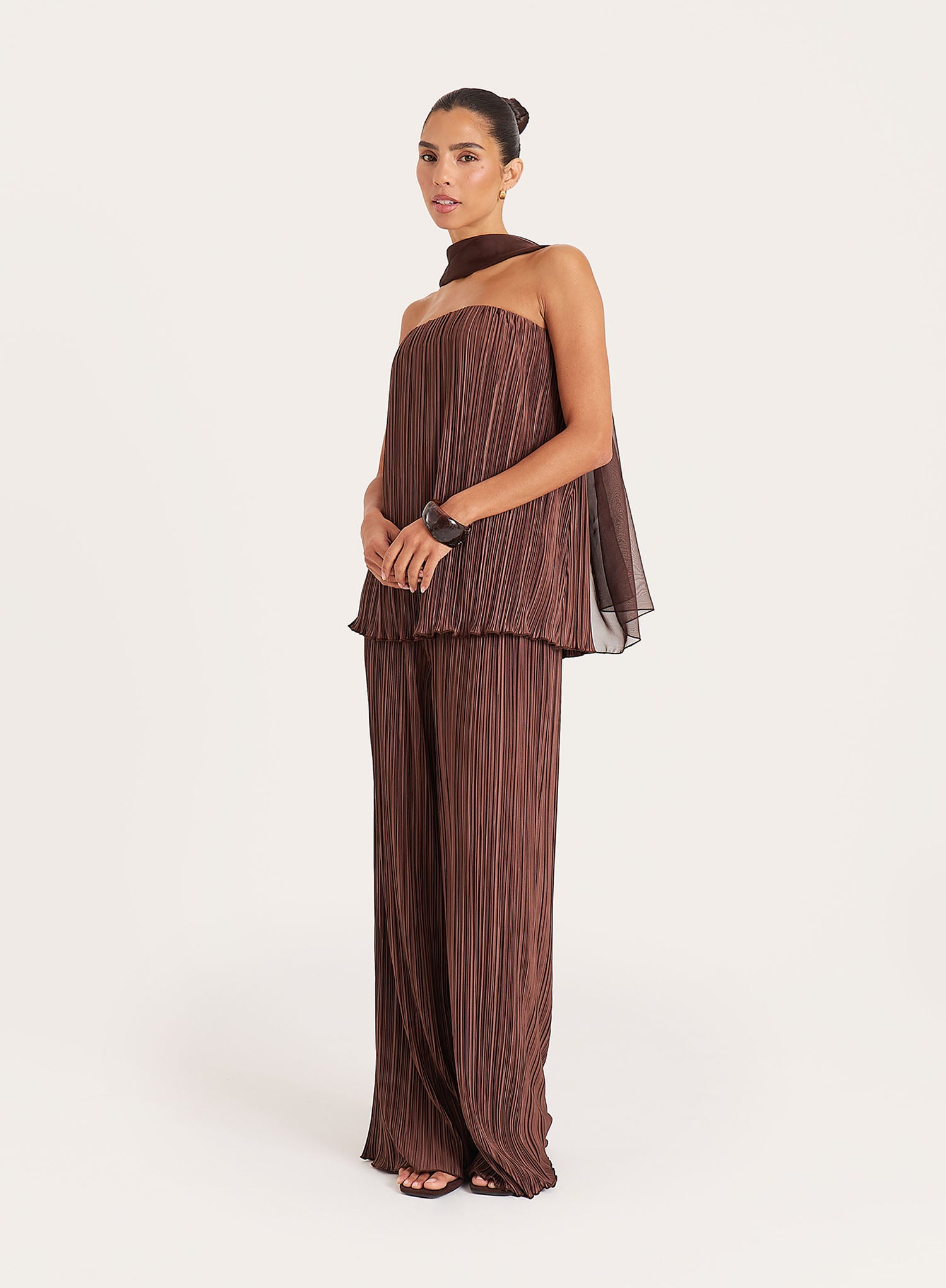 Chocolate Plisse Bandeau Top